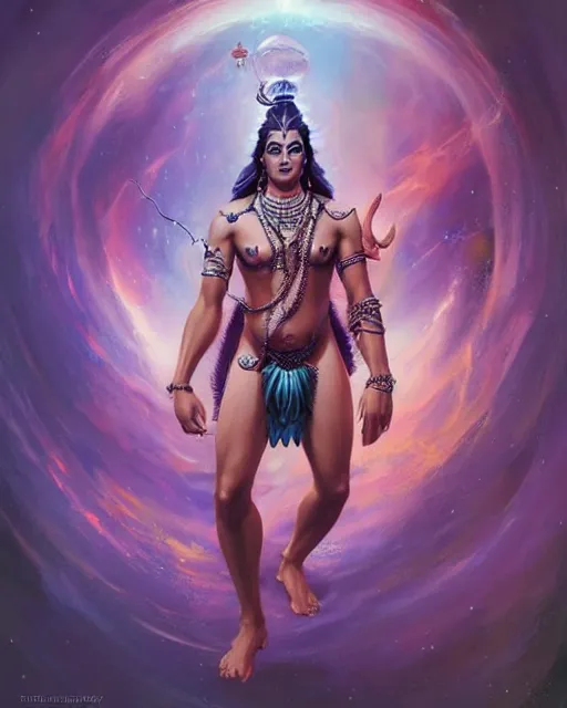 Image similar to full body portrait of Lord Shiva in Outer Space by Stanley Artgerm Lau, WLOP, Rossdraws, frank frazetta, Andrei Riabovitchev, Marc Simonetti, tranding on artstation