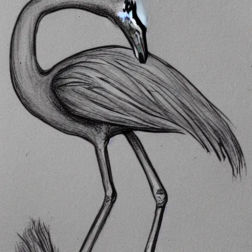 Prompt: flamingo ancient mythical drawing