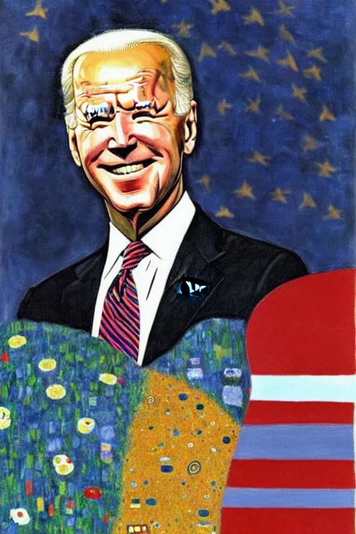Image similar to joe biden, painting by gustav klimt