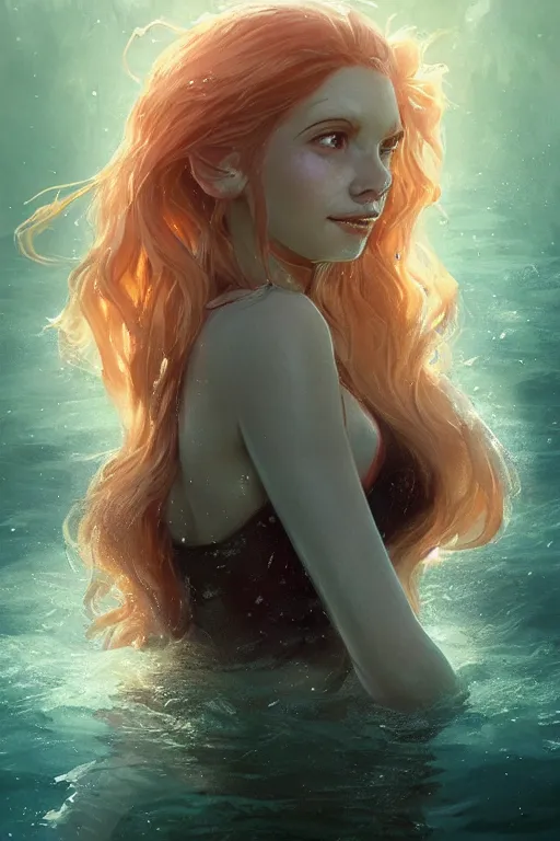 Image similar to portrait of arielle the mermaid with doc brown face in water, medium shot, disney animation, sharp, illustration, sharp, fanart, anime key art by greg rutkowski, bloom, dramatic lighting sharp focus, cinematic, artbook, smooth, centered