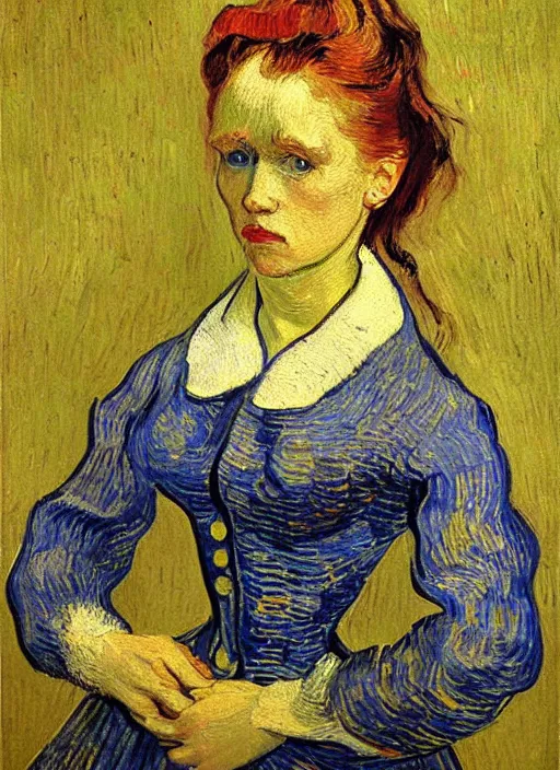 Image similar to lifelike oil painting portrait of belle by van gogh