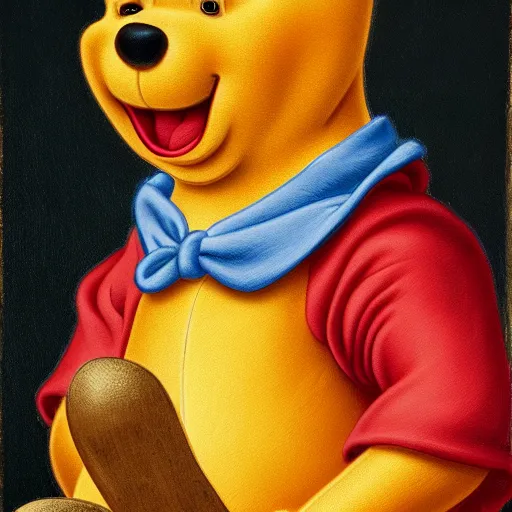 Image similar to a renaissance style portrait painting of Winnie the Pooh