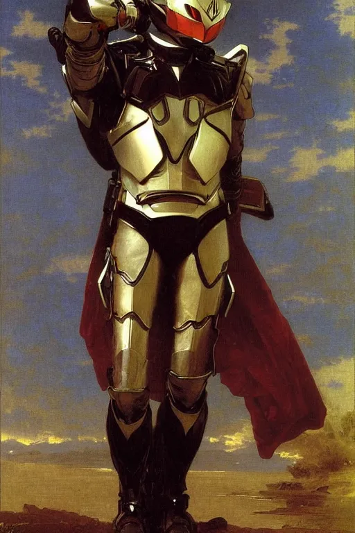 Image similar to portrait of a kamen rider, majestic, solemn, by bouguereau