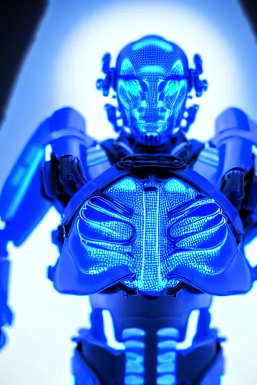 Prompt: hyperrealistic close-up blue glow exoskeleton!! chinese man covered highly detailed concept art eric zener elson peter cinematic side soft yellow light low angle hd 8k sharp shallow depth of field