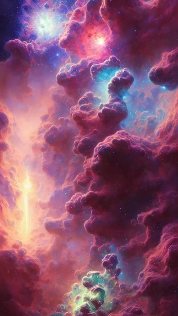 Image similar to psychedelic transcendent puffs! of smoke, space, supernova, nebulae, pillars of creation, enlightenment, high contrast lighting, highly detailed, concept art, art by collier, albert aublet, krenz cushart, artem demura, alphonse mucha