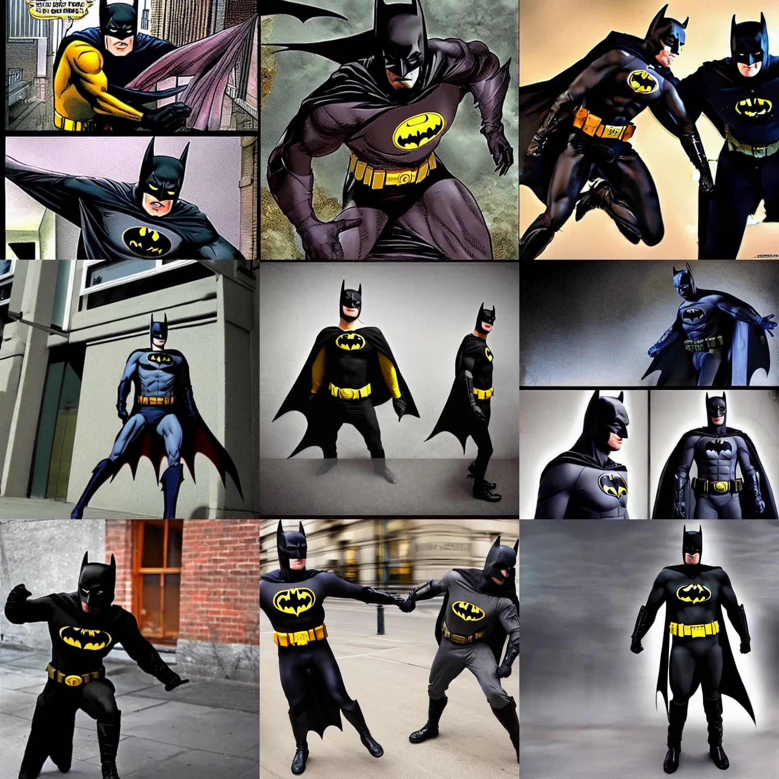 Prompt: a sentient headless Batman suit attacks criminals, photograph, realistic, high definition, funny, dramatic