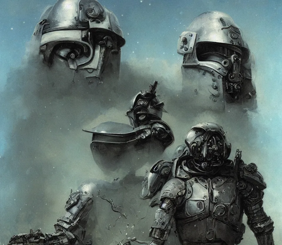 Image similar to a detailed portrait painting of a bounty hunter in combat armour and visor. Smoke. cinematic sci-fi poster. Cloth and metal. Flight suit, accurate anatomy portrait symmetrical, plague doctor. science fiction theme with lightning, aurora lighting clouds and stars. Futurism by beksinski carl spitzweg moebius and tuomas korpi. baroque elements. baroque element. intricate artwork by caravaggio. Oil painting. Trending on artstation. 8k