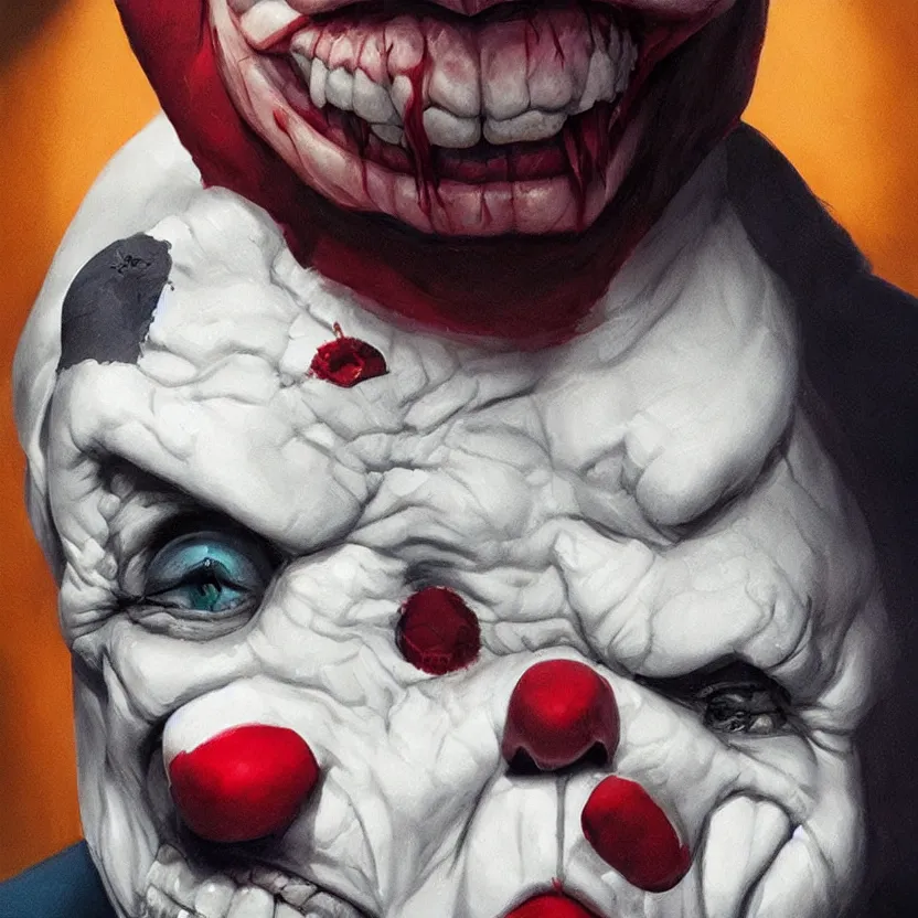 Image similar to hyperrealistic Gerald Gallego as a killer clown from outer space, trending on artstation, portrait, sharp focus, illustration, art by artgerm and greg rutkowski and magali villeneuve