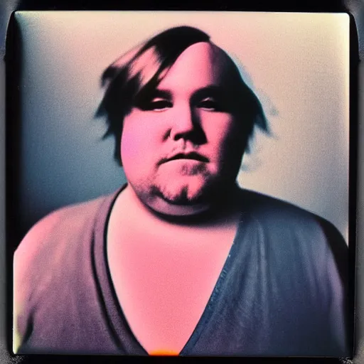 Image similar to color polaroid portrait of a fat man as taken by andy warhol. photography, instant photography, color accurate, photographer, film, integral print