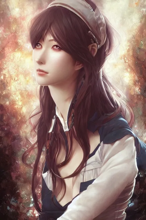 Image similar to highly detailed portrait of makise kurisu from steins gate fantasy art by artgerm, tom bagshaw, charlie bowater, detailed and intricate environment, trending on artstation