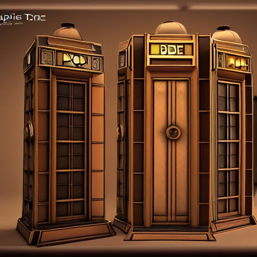 Prompt: Art Deco Tardis console and interior, 3d render, hyper realistic, unreal engine, detailed