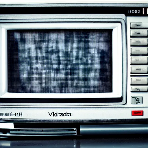 Image similar to a professional studio photograph ((of a 90s television and VHS combo playing a video)) (((((((((((((of clouds))))))))))))), key light, 50mm, shallow depth of field, no artefacts