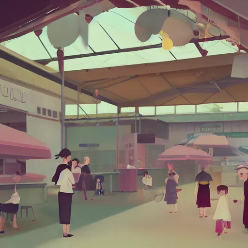 Prompt: a hawker centre by hsiao ron cheng