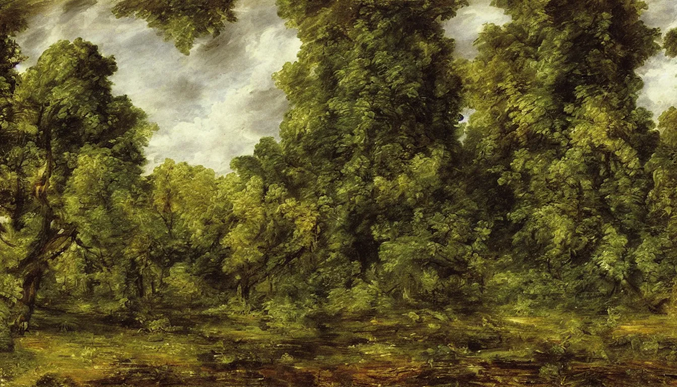 Image similar to a clearing in a forest painted by John Constable