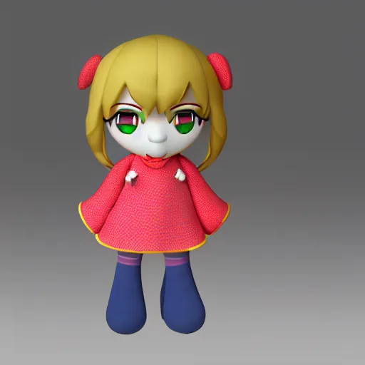 Image similar to cute fumo plush of a girl with a distinctive character silhouette, cel shaded pbr, vray