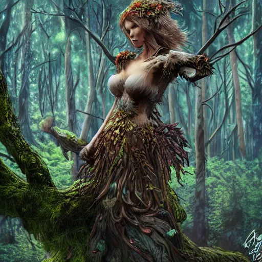 Prompt: high definition ink woodblock fantasy character art, hyper realistic, hyperrealism, elemental guardian of life, forest dryad, woody foliage, 8 k dop dof hdr fantasy character art, by aleski briclot and alexander'hollllow'fedosav and laura zalenga