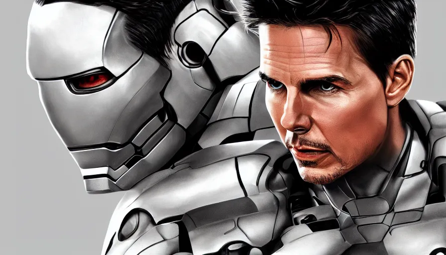 Prompt: digital painting of tom cruise in grey and white iron man suit, hyperdetailed, artstation, cgsociety, 8 k