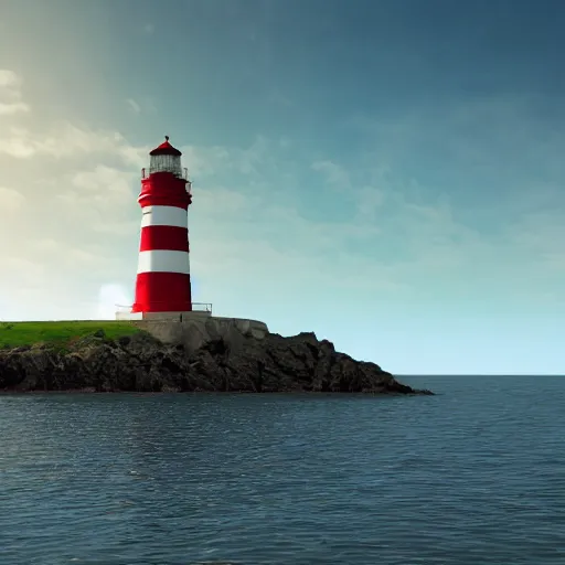 Prompt: photorealistic picture of a lighthouse with queen elizabeth 2 head on the top