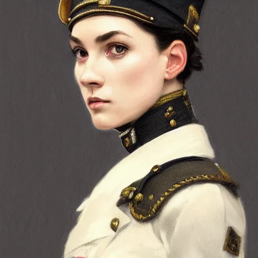 Image similar to portrait of stoic looking miniature schnauzer, military uniform, black fir, white eyebrows, fantasy, intricate, elegant, highly detailed, centered, dark, smokey, digital painting, artstation, concept art, smooth, sharp focus, illustration, art by artgerm and greg rutkowski and alphonse mucha