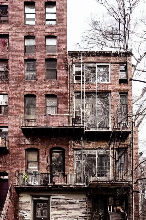 Prompt: (((((a ramshackle Manhattan brick brownstone deep in the forest))))) by Robin Tran!!!!!!!!!!!!!!!!!!!!!!!!!!!