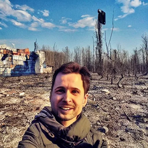 Image similar to last selfie from ukraine after nuclear - war