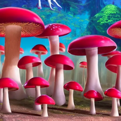 Prompt: a musical about dancing mushrooms, promotional images, imax, photorealistic, distortion