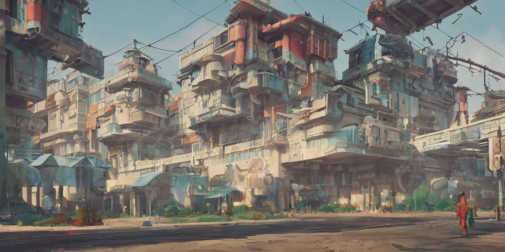 Prompt: stylized, exterior, architecture, in watercolor gouache detailed paintings, arcane, insanely detail, artstation, 8 k, futuristic, big medium small, simon stalenhag, props, furniture and decor, octane render, cinematic, screenshot, colorful