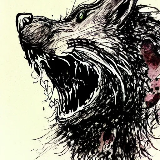 Image similar to portrait of werewolf by ralph steadman