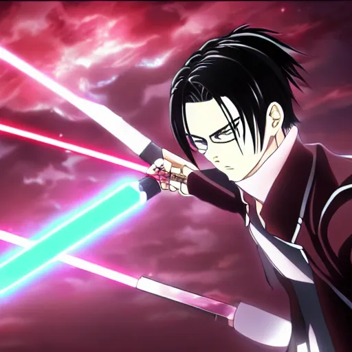 Levi Ackerman from Attack on Titan using lightsabers,, Stable Diffusion