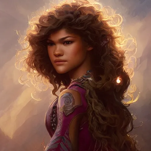 Image similar to beautiful young zendaya, closeup, d & d, fantasy, intricate, elegant, highly detailed, digital painting, artstation, concept art, matte, sharp focus, illustration, art by artgerm and greg rutkowski and alphonse mucha