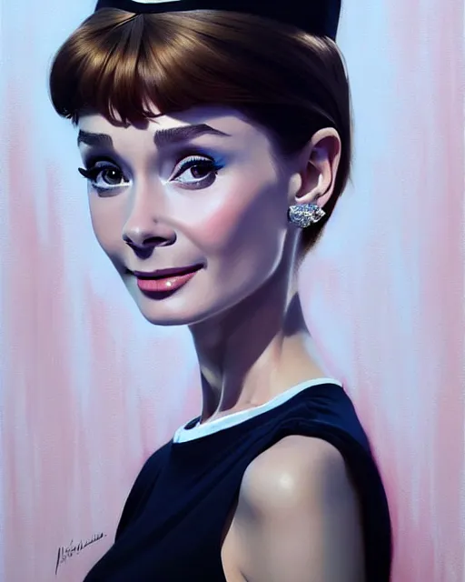 Prompt: an artistic pose, composition, audrey hepburn, realistic shaded, fine details, realistic shaded lighting poster by ilya kuvshinov, magali villeneuve, artgerm, jeremy lipkin and michael garmash and rob rey