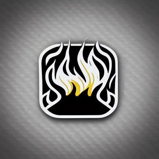 Prompt: a retro minimalistic fire flames warning enamel pin, use of negative space allowed, black and white only, smooth curves