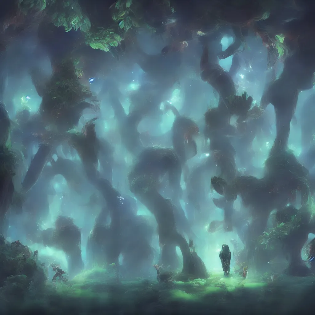 Prompt: hanging foliage in the style of ori and the blind forest, black background, highly detailed, digital art 4k, 8k