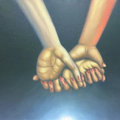 Prompt: photo of a couple walking hand in hand, in heaven and hell at the same time, realistic oil painting, hell in the bottom, heaven in the top, very detailed