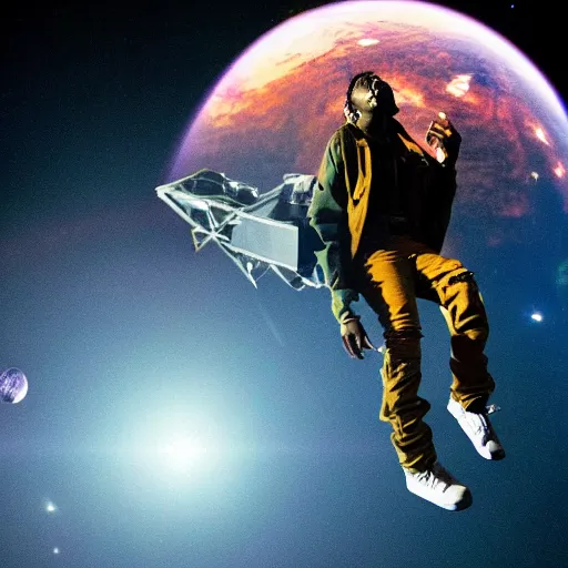 Image similar to Travis scott flying through space