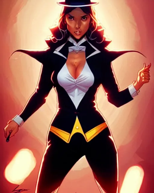 Image similar to artgerm, greg rutkowski comic book cover art, jessica alba as zatanna