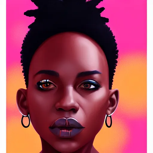 Image similar to Meybis Ruiz Cruz digital portrait painting of an afropunk female character, medium shot, asymmetrical, profile picture, bold shapes, hard edges, street art, trending on artstation,