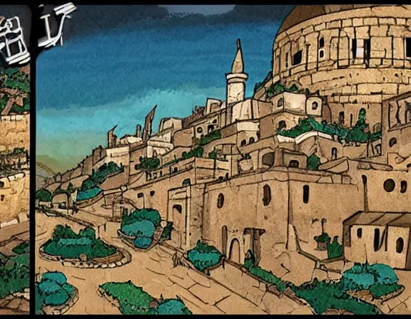 Prompt: ancient jerusalem in the style of studio ghibli