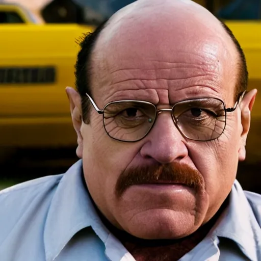 Image similar to danny devito as walter white in breaking bad 4 k, epic, cinematic, focus, movie still, fantasy, serious, extreme detail, atmospheric, dark colour, sharp focus