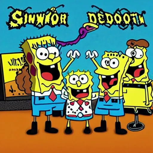 Prompt: spongebob death metal album cover