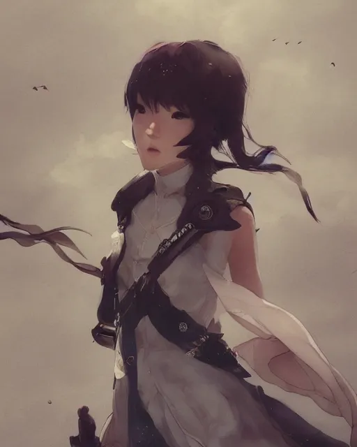 Prompt: a singer young japanese woman with very short hair looking to the skies, cinematic lighting, dramatic atmosphere, artwork by dustin nguyen, akihiko yoshida, greg tocchini, greg rutkowski, cliff chiang, 4 k resolution, trending on artstation,