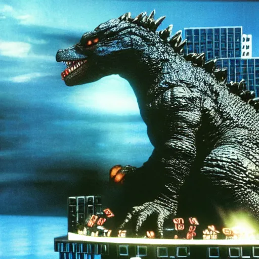 Prompt: godzilla announced as the new host of the game show jeopardy!, press photo