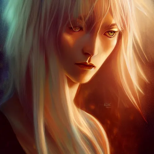 Image similar to rimuru tempest elegantly playing chess, with amber eyes of golden colored eyes, straight hair, sky blue hair, long bangs, high collar, concept art, award winning photography, digital painting, cinematic, wlop, 8 k, by ross tran, tom bagshaw, andy warhol