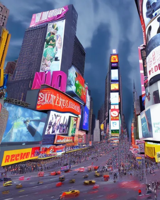 Image similar to full body 3d render of New york time square as a funko pop, studio lighting, white background, blender, trending on artstation, 8k, highly detailed