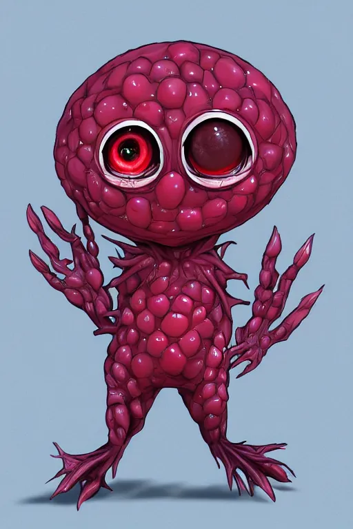 Prompt: a humanoid figure raspberry man monster, large eyes, highly detailed, digital art, sharp focus, trending on art station, anime art style