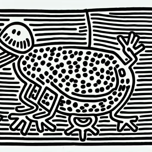 Prompt: keith haring's drawing of a saudi frog