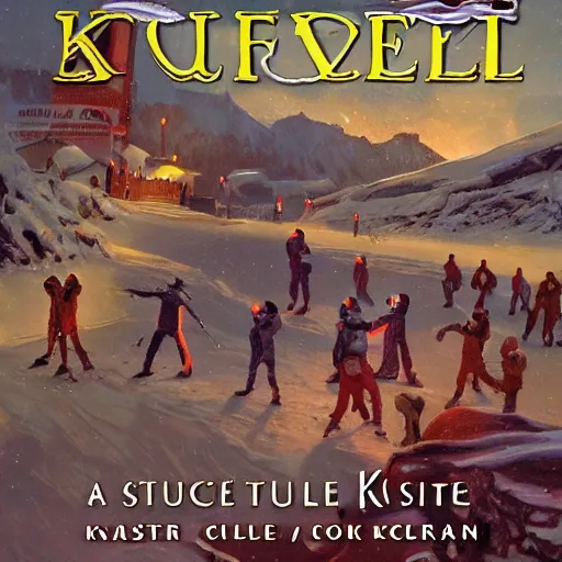 Image similar to a suicide cult in a frozen city by everett kinstler