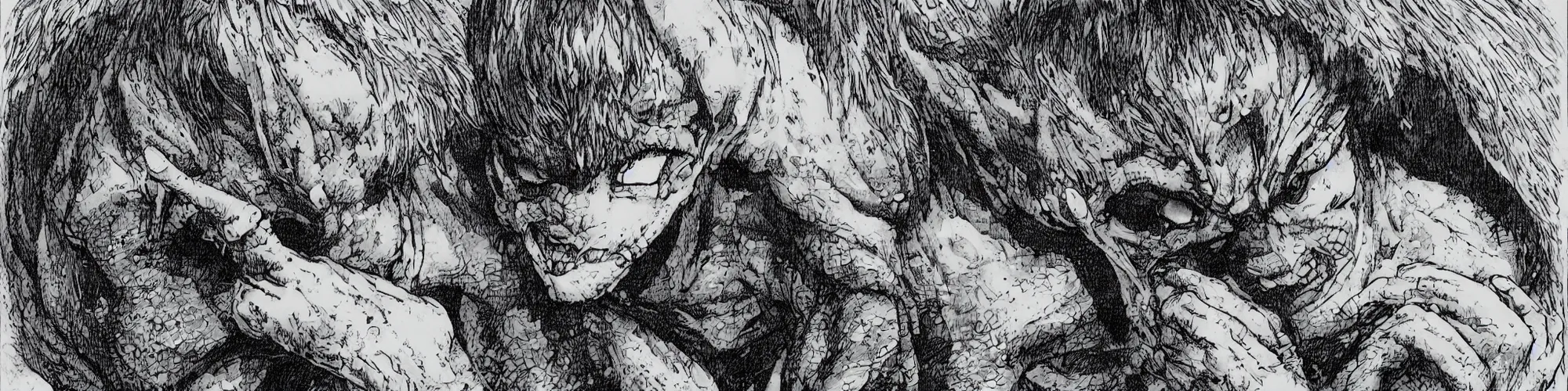 Prompt: A crying lizard man. In the style of Kentaro Miura, 4k, highly detailed, manga