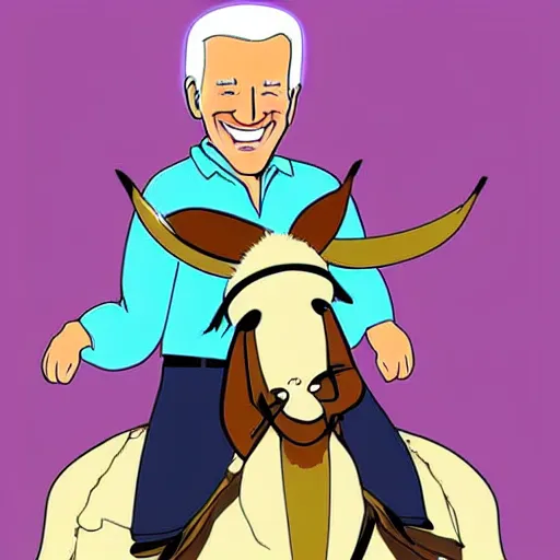 Image similar to biden riding a donkey, cartoon, manga, anime