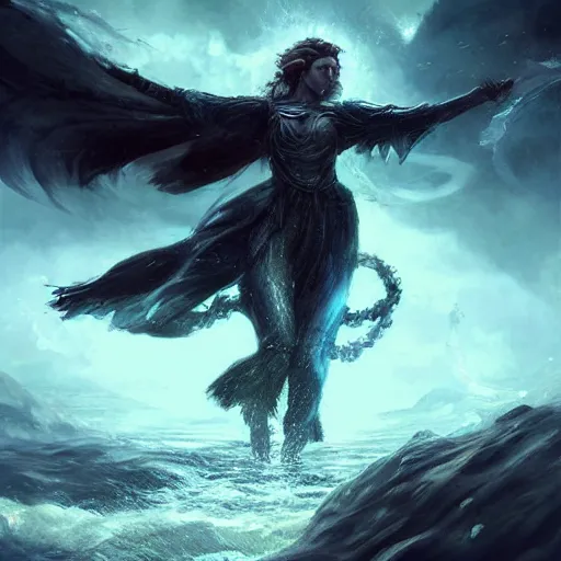 Image similar to water humanoid tornado character, epic fantasy style, in the style of Greg Rutkowski, mythology artwork